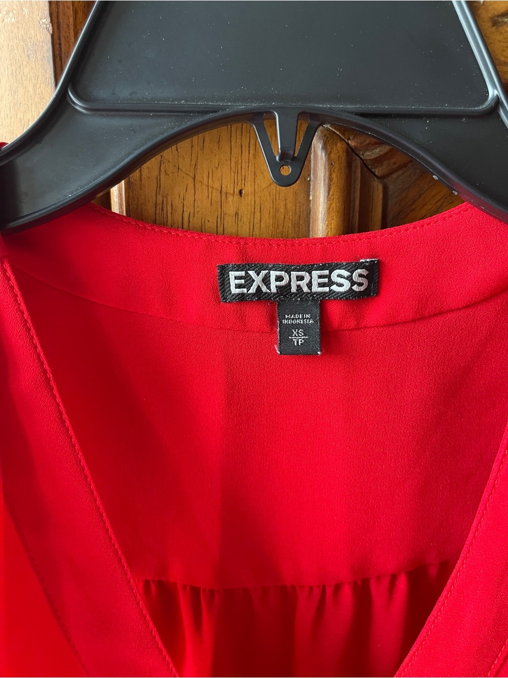 Express Red V-Neck Flutter Sleeve Blouse - Picture 3 of 6